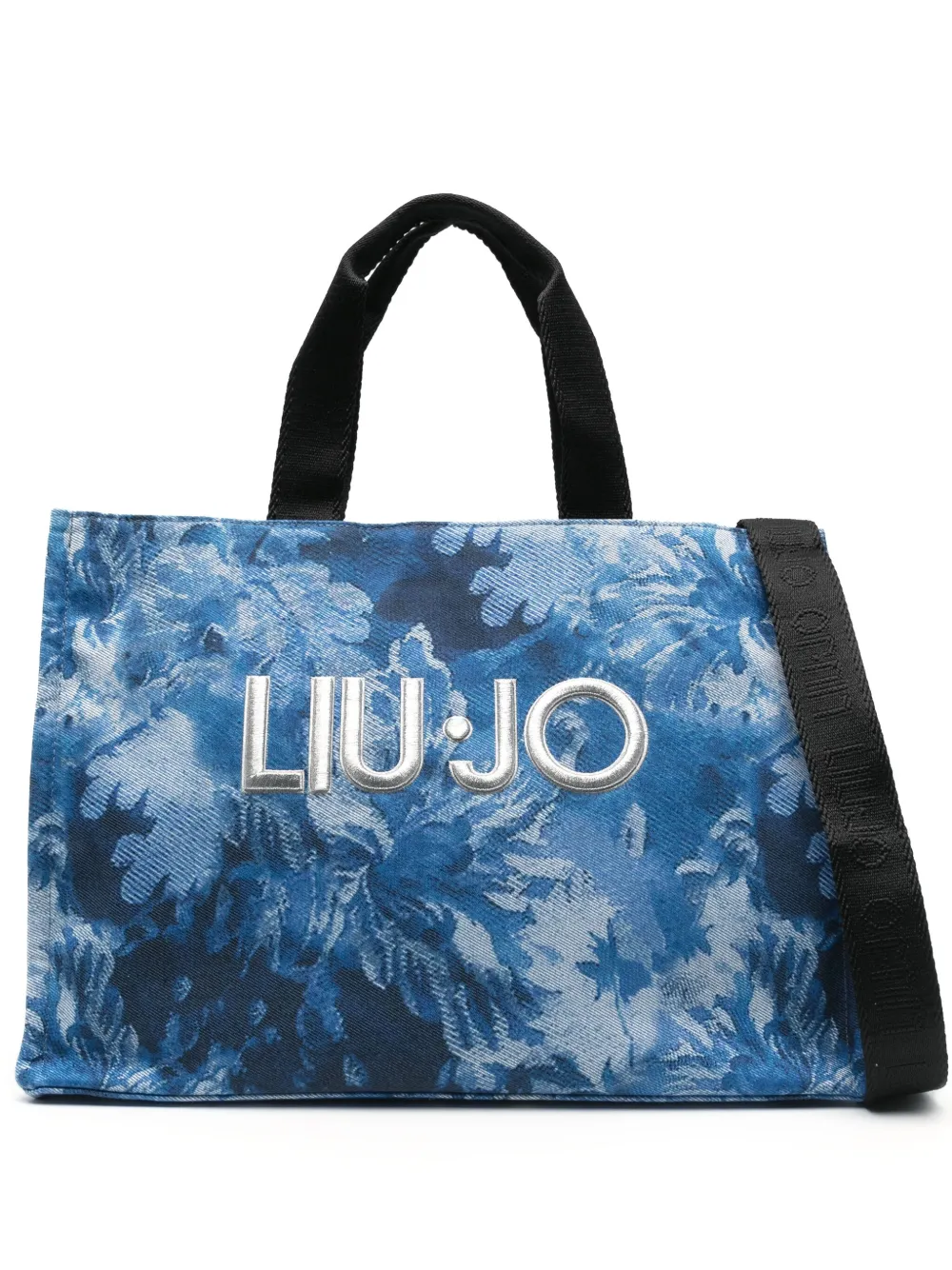 printed denim tote bag