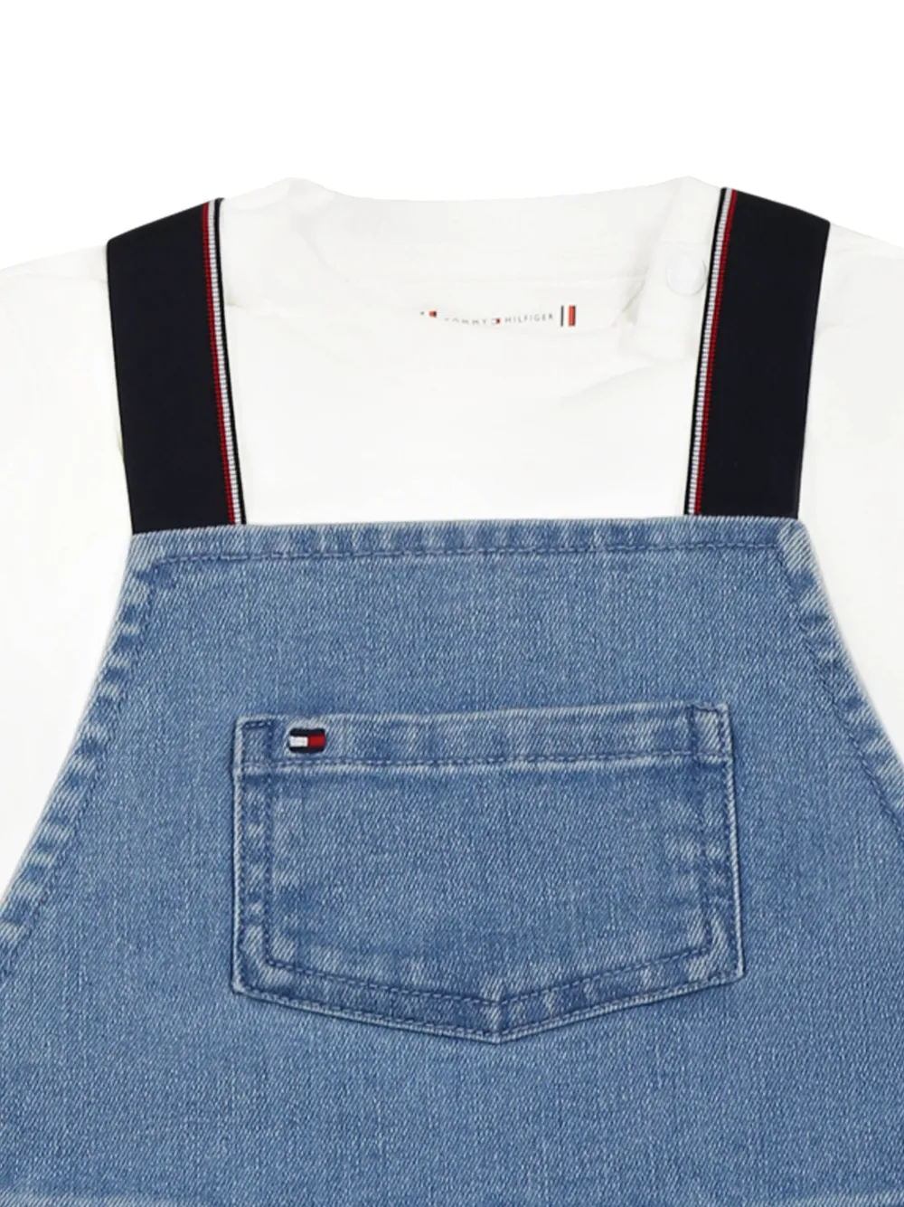 Tommy Hilfiger Junior Spijkertuinbroek met contrasterende band Wit