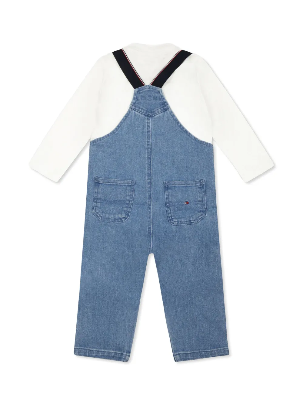 Tommy Hilfiger Junior contrast-strap denim dungarees - Wit