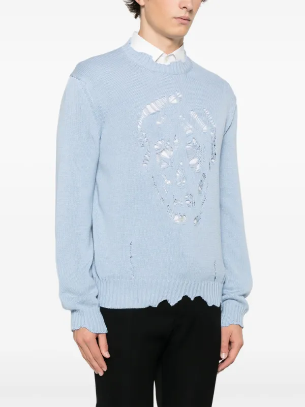 Alexander McQueen Distressed Skull Sweater Blue FARFETCH BE