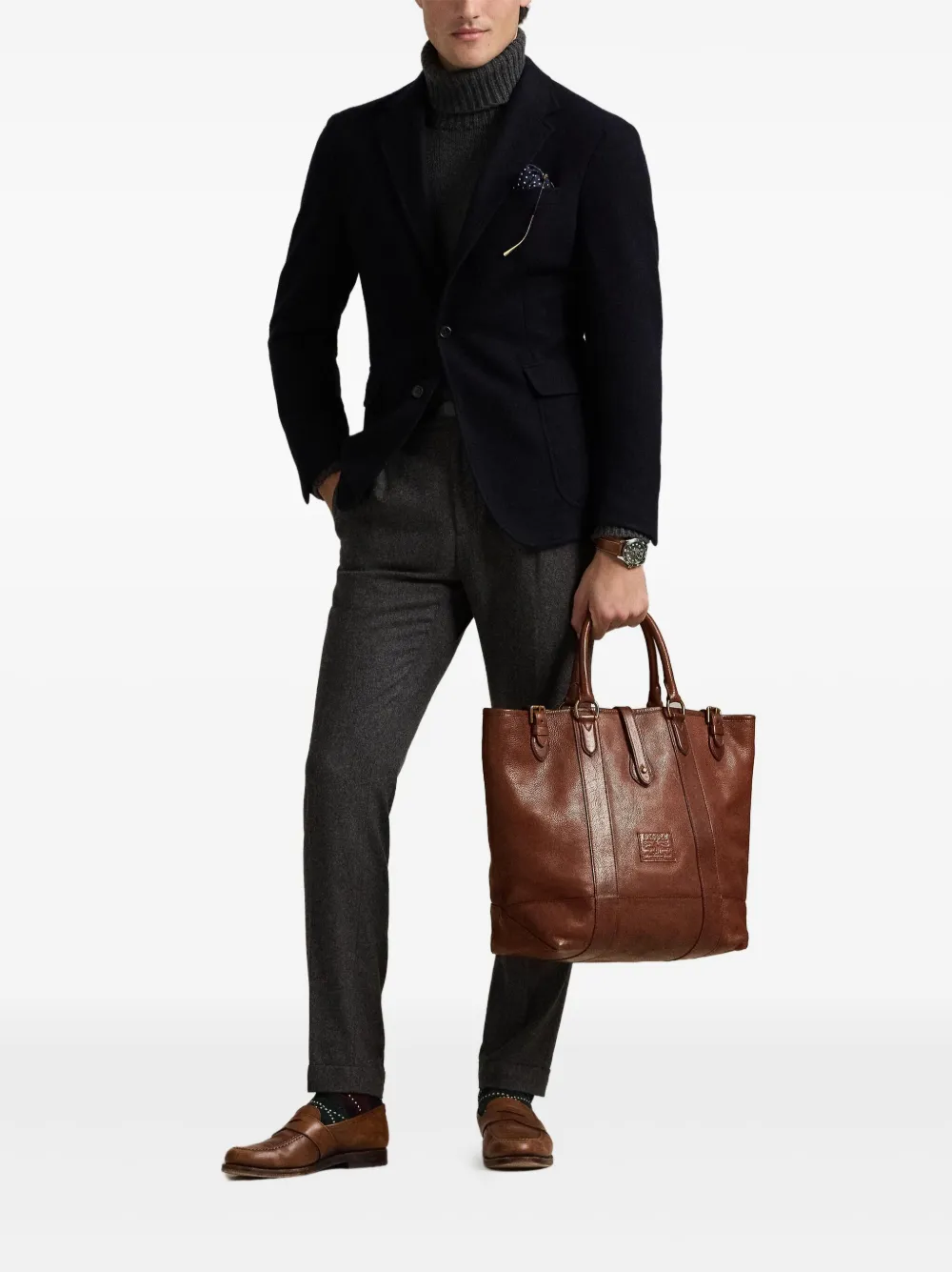 Polo Ralph Lauren Heritage leren shopper met textuur Bruin