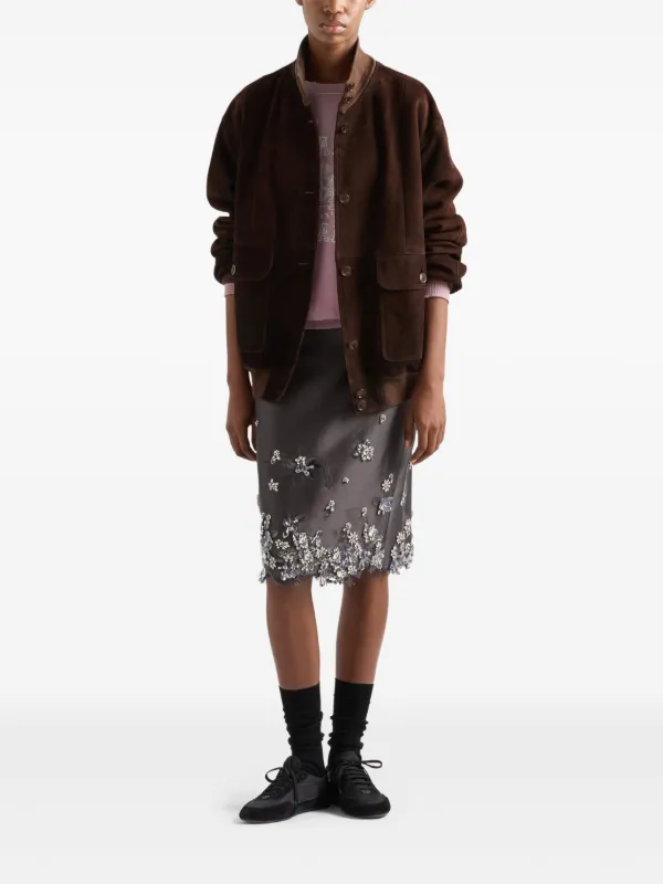 Prada Suede Jacket | Brown | FARFETCH RO Prada Suede Jacket | Brown | FARFETCH RO