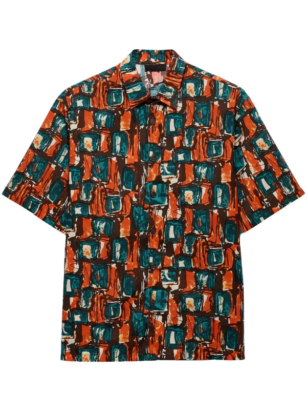 高評価アイテム Prada square-print FARFETCH | Orange | Shirt トップス