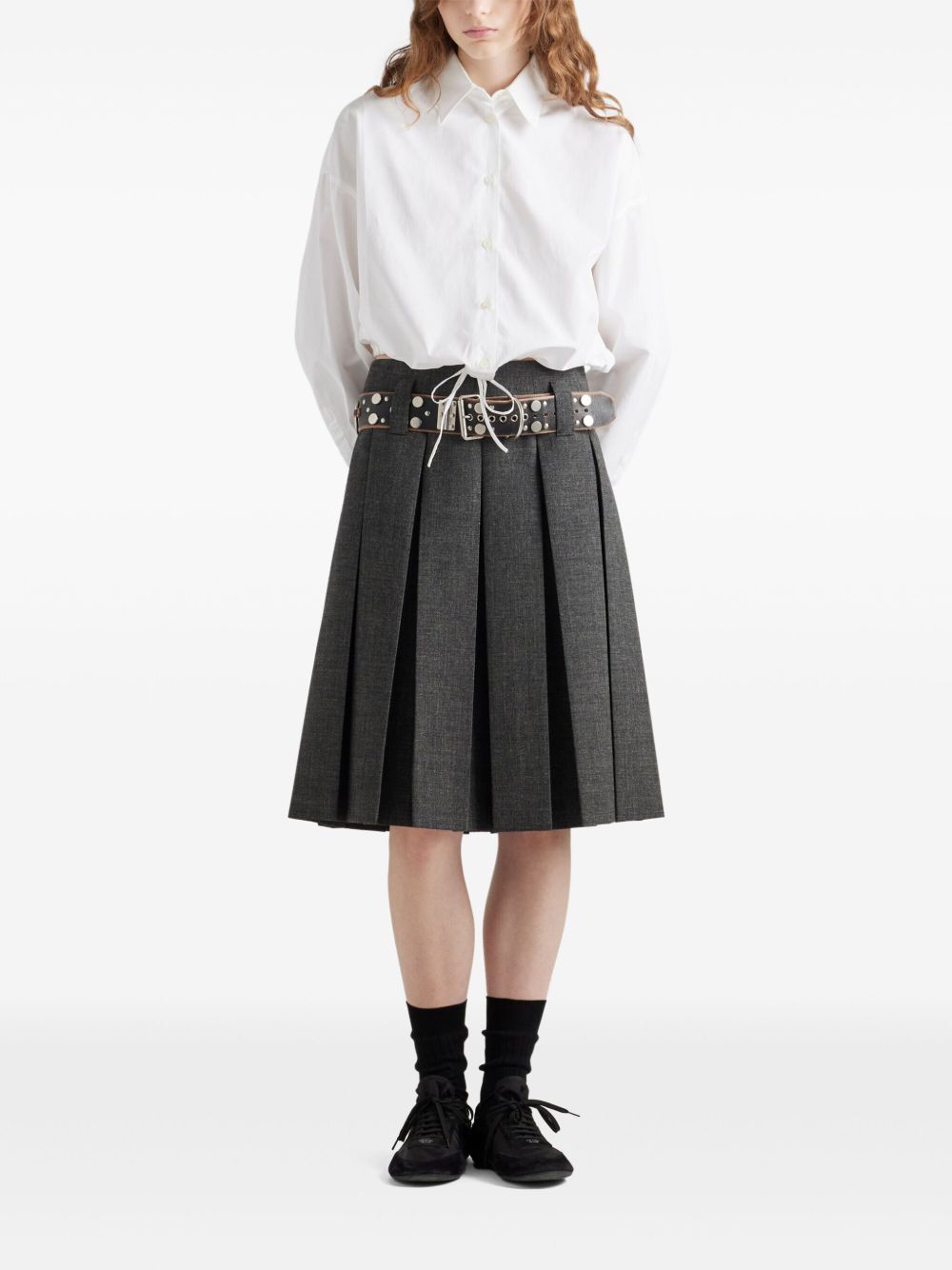 Prada belted pleated skirt - Grijs