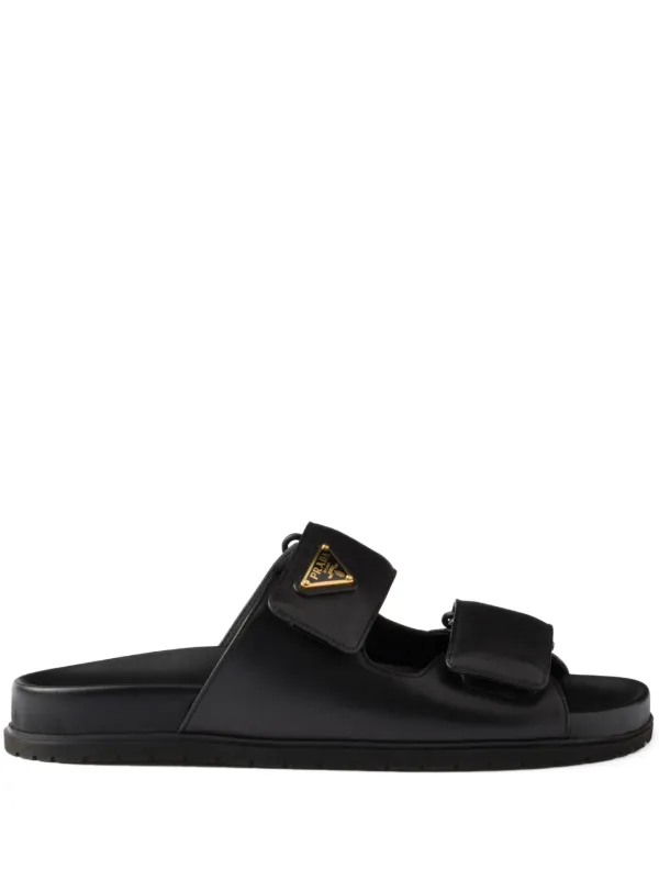 Prada タッチストラップ レザーサンダル | ブラック | FARFETCH JP