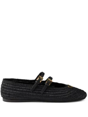 Prada レザーフラットシューズ | ブラック | FARFETCH JP