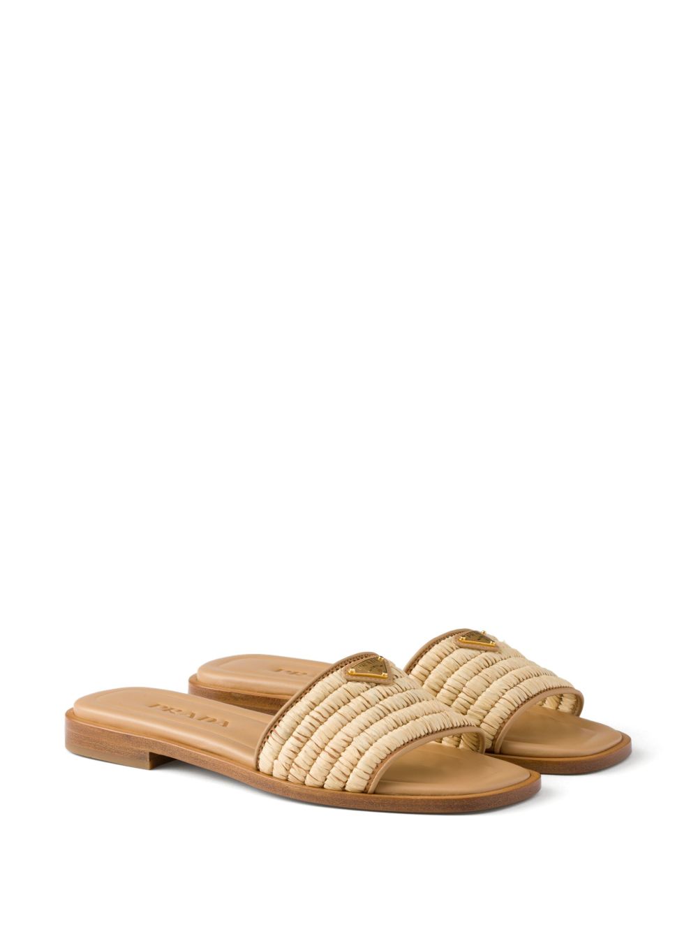 Prada crochet-detail leather slides - Beige