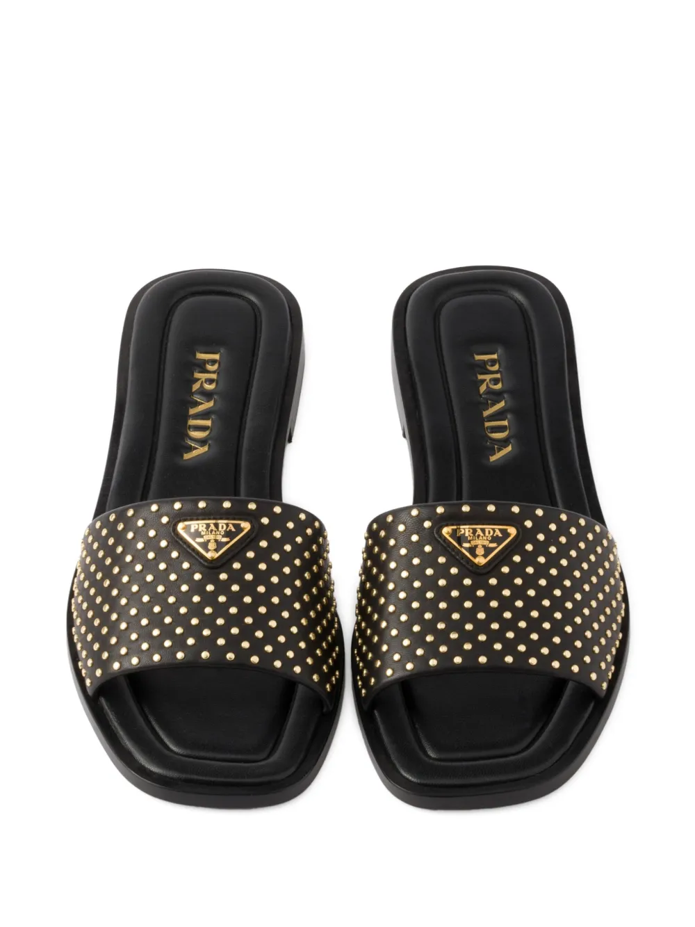 Prada stud-embellished leather slides Black