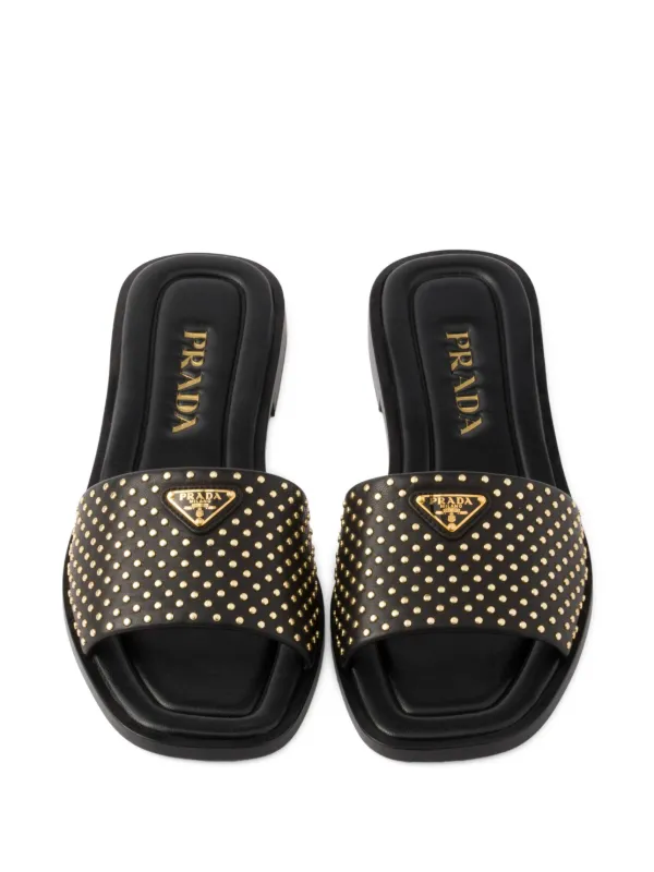 Prada Claquettes En Cuir à Détails De Clous | Noir | FARFETCH FR