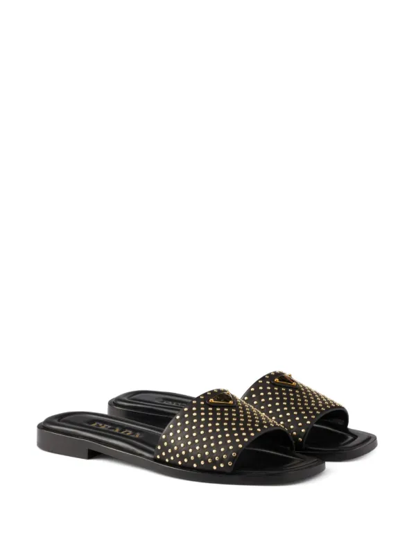 Slide Sandal Prada Black Flat Sandals Prada Black Quilted Flat