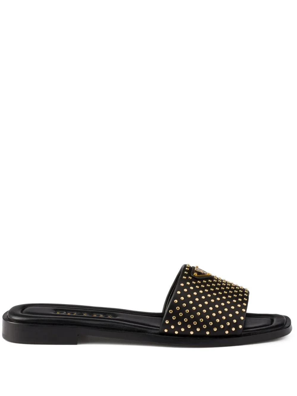 Prada Leren slippers verfraaid met studs Zwart