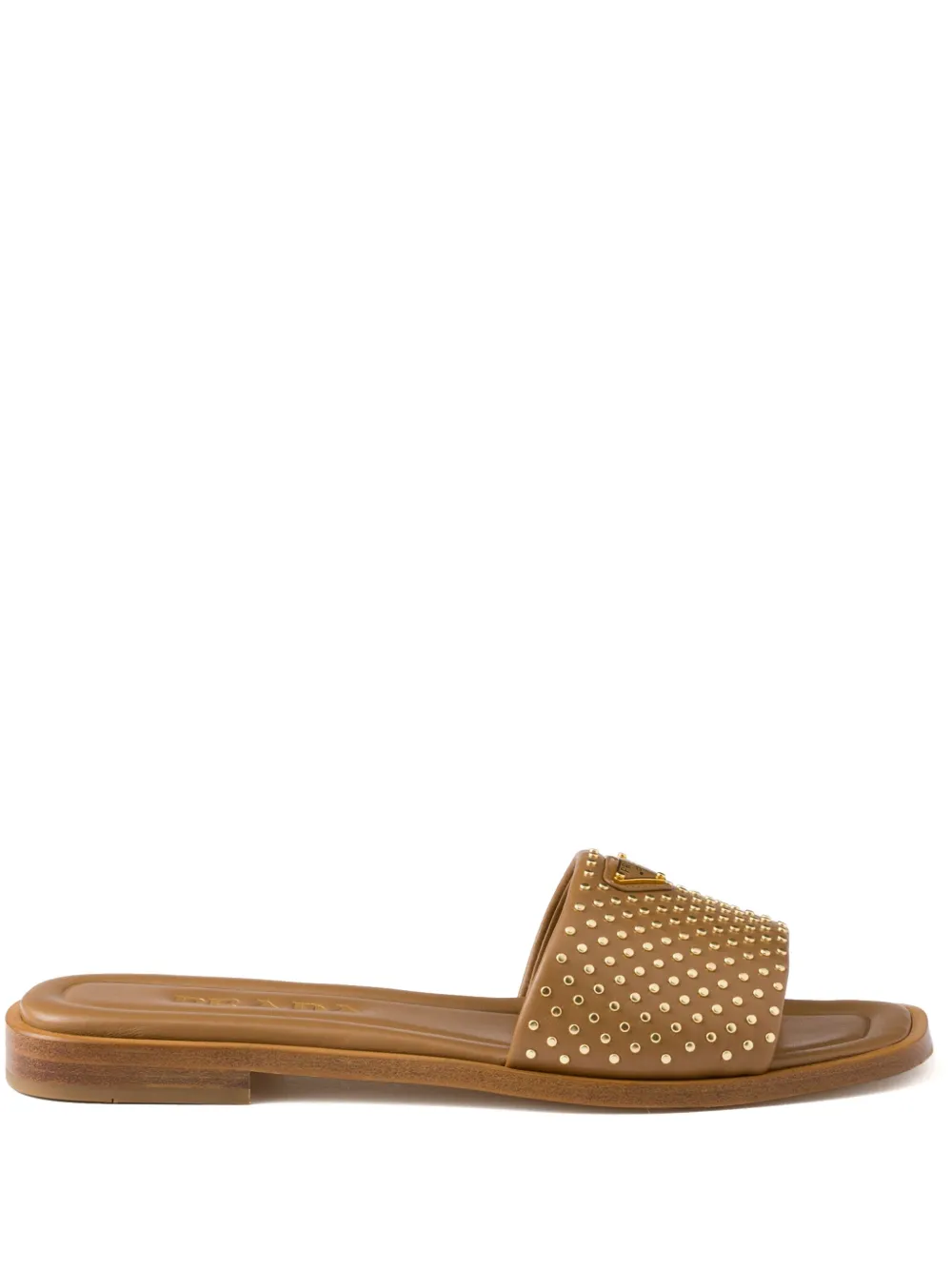 Prada stud-embellished leather slides Brown