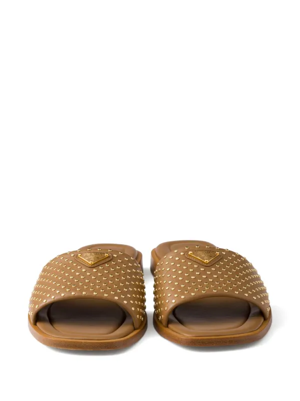Prada Claquettes En Cuir à Détails De Clous | Marron