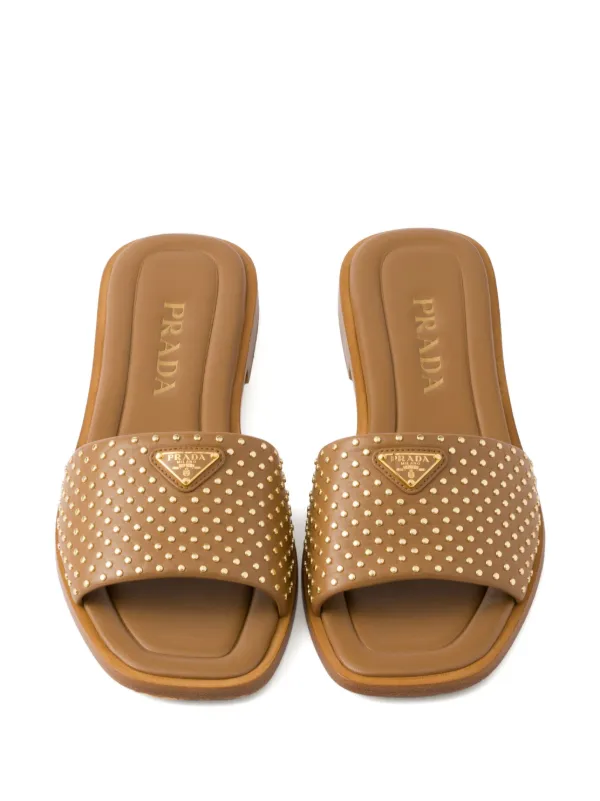Prada stud-embellished Leather Sandals | Brown | FARFETCH