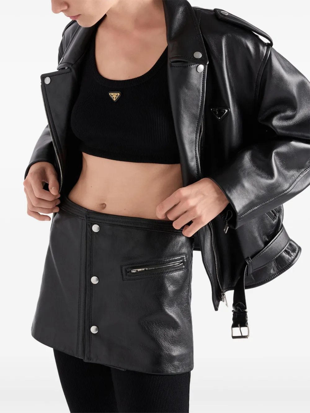 Prada Leren mini-rok Zwart