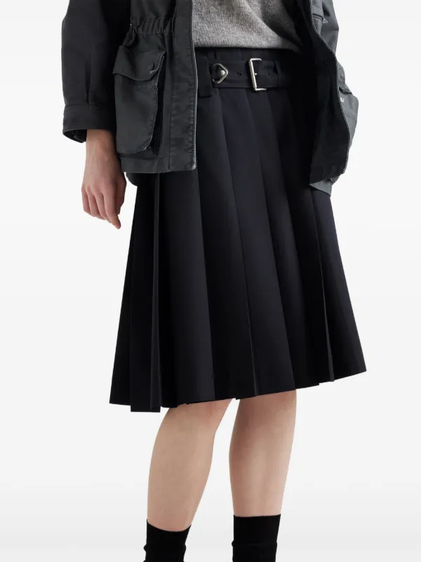 Prada ベルテッド プリーツスカート | ブルー | FARFETCH JP