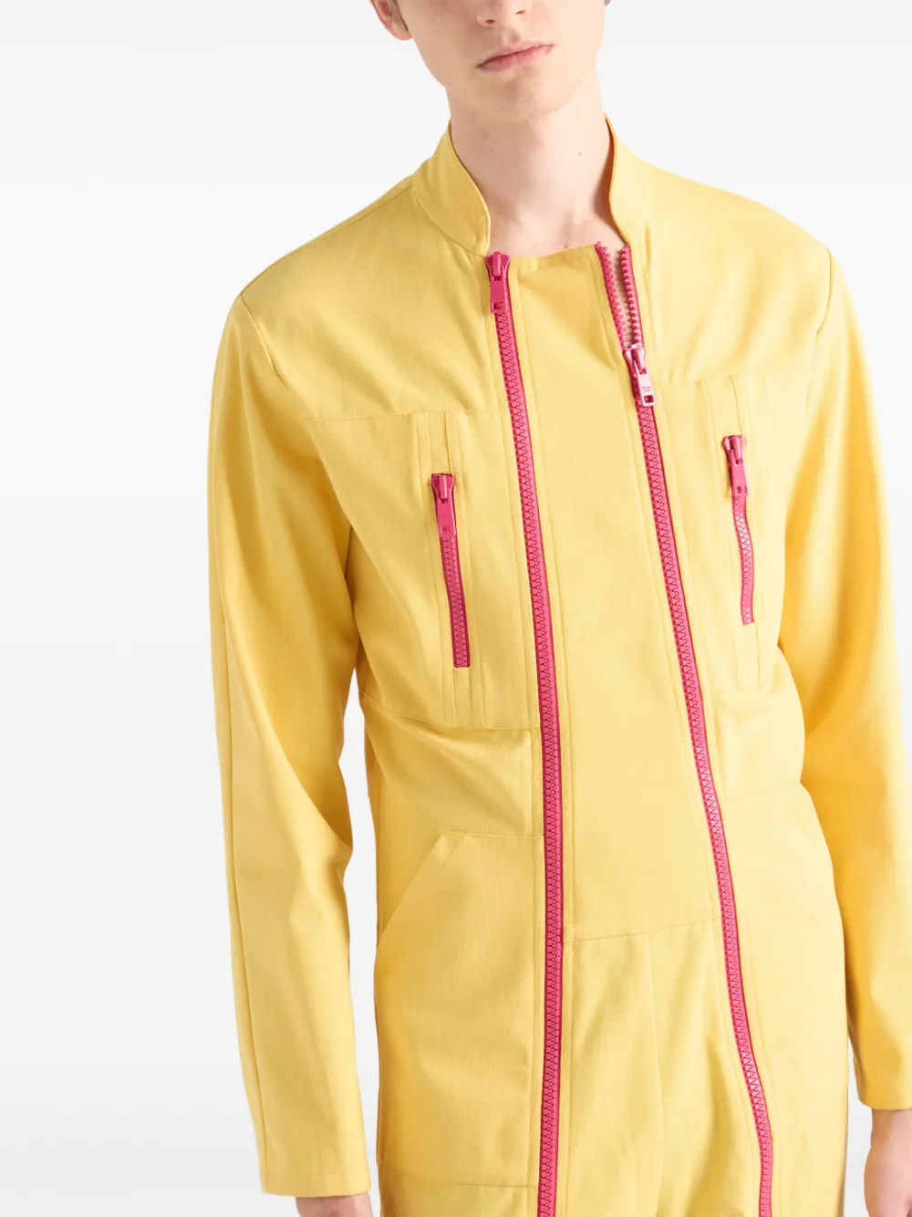 Shop Prada Zip-embellished Jumpsuit In Yellow