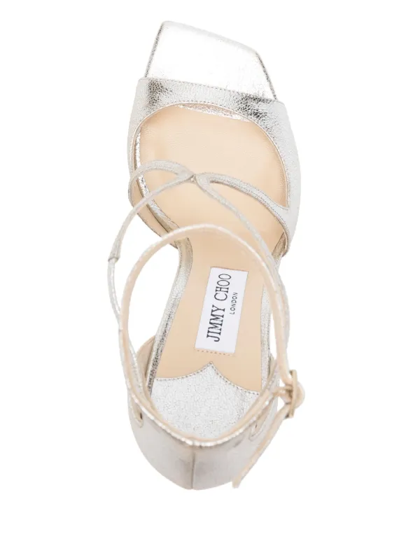 【関税込み】Jimmy Choo シルバー Azia 95 ヒールサンダル Azia 95 | Silver Liquid Metal Leather Sandals | JIMMY CHOO