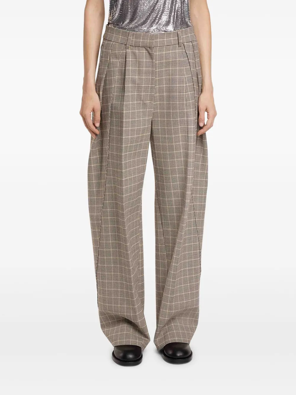 Rabanne Calça wide leg xadrez com pregas | Neutro | Image 1