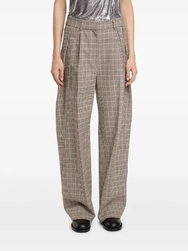 Rabanne Checked Pleated Wide-leg Trousers in Neutrals