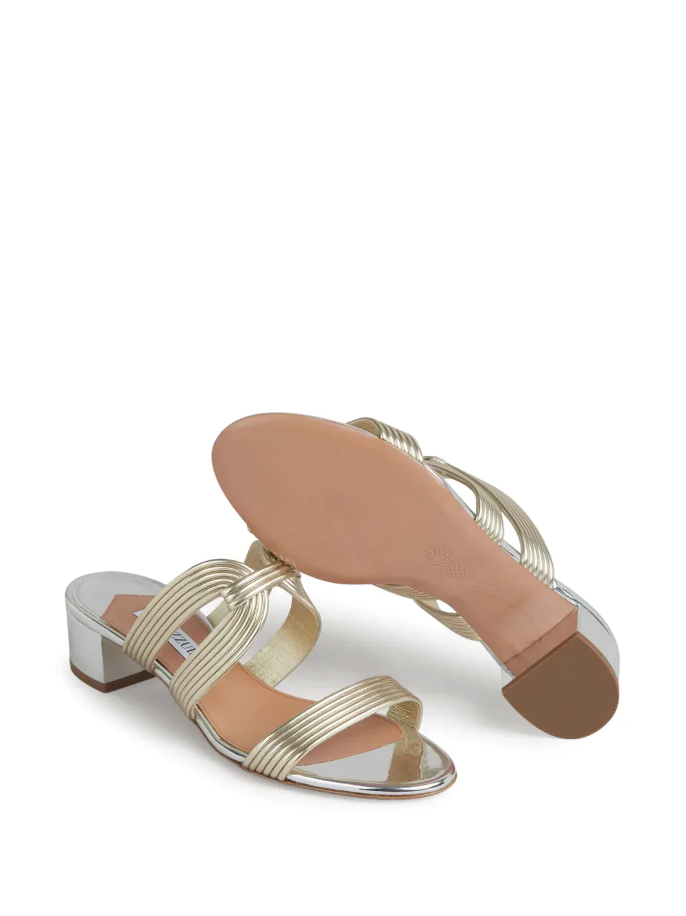 Aquazzura ribbed-strap metallic sandals Gold