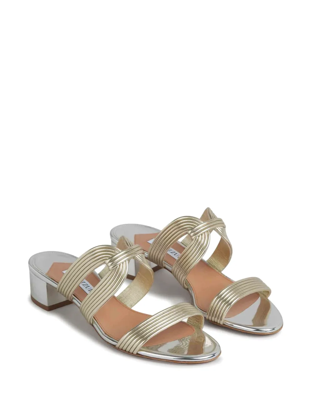 Aquazzura ribbed-strap metallic sandals Gold