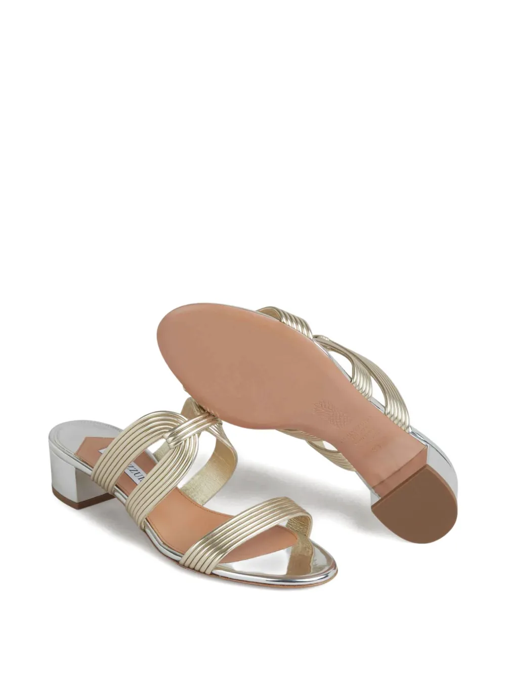 Aquazzura ribbed-strap metallic sandals Gold