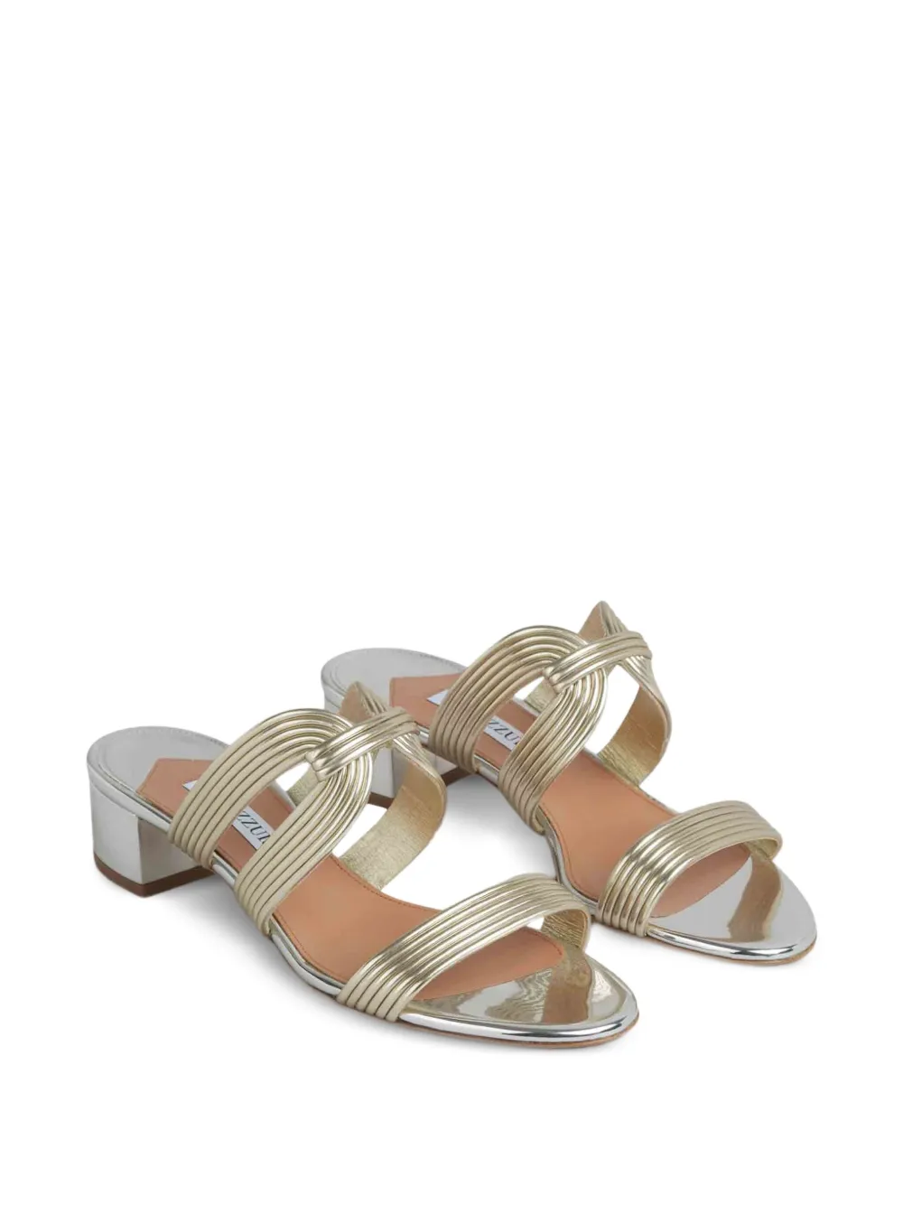 Aquazzura ribbed-strap metallic sandals Gold