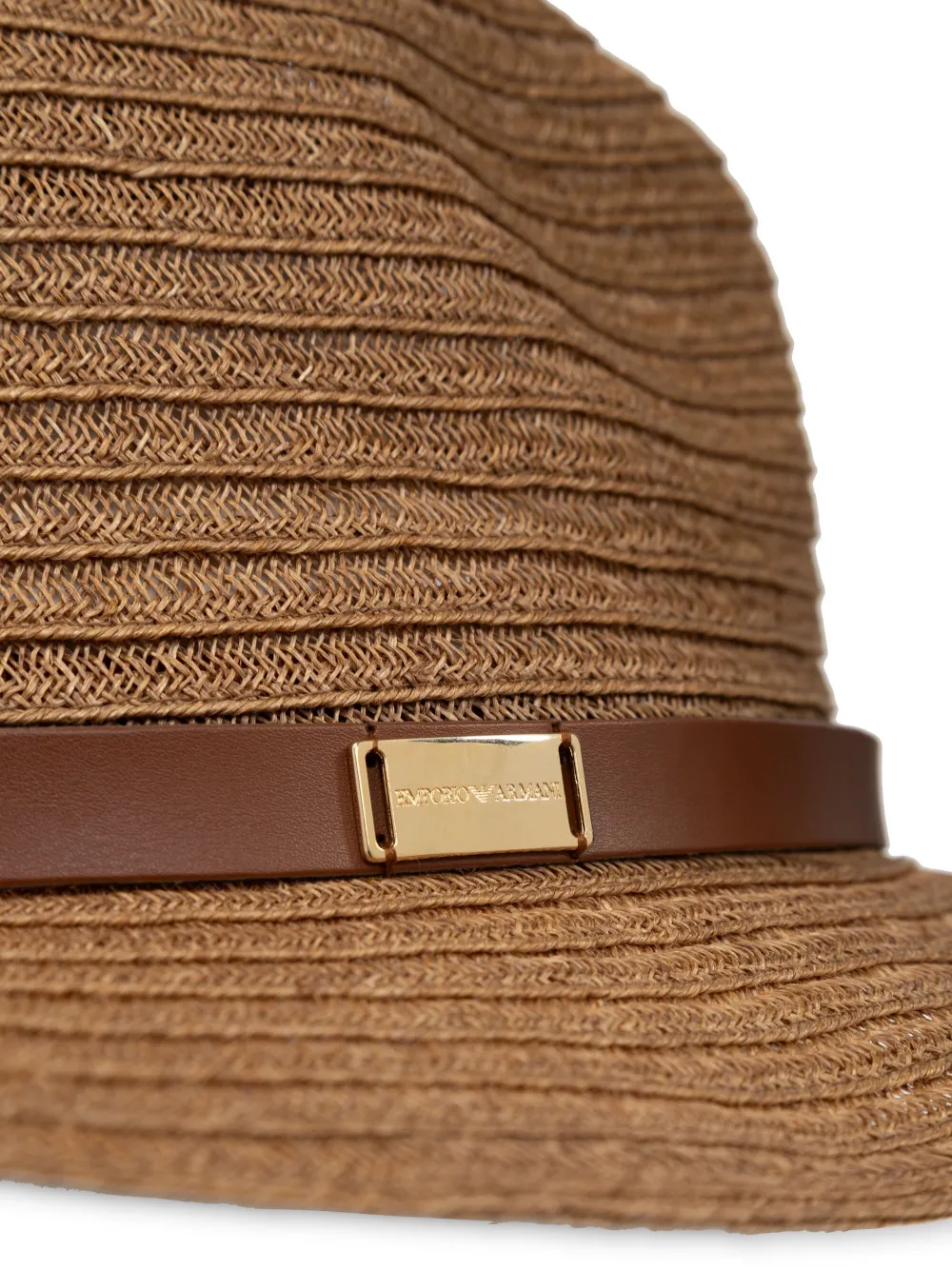 Emporio Armani Straw Fedora Hat Leather Band In Neutrals