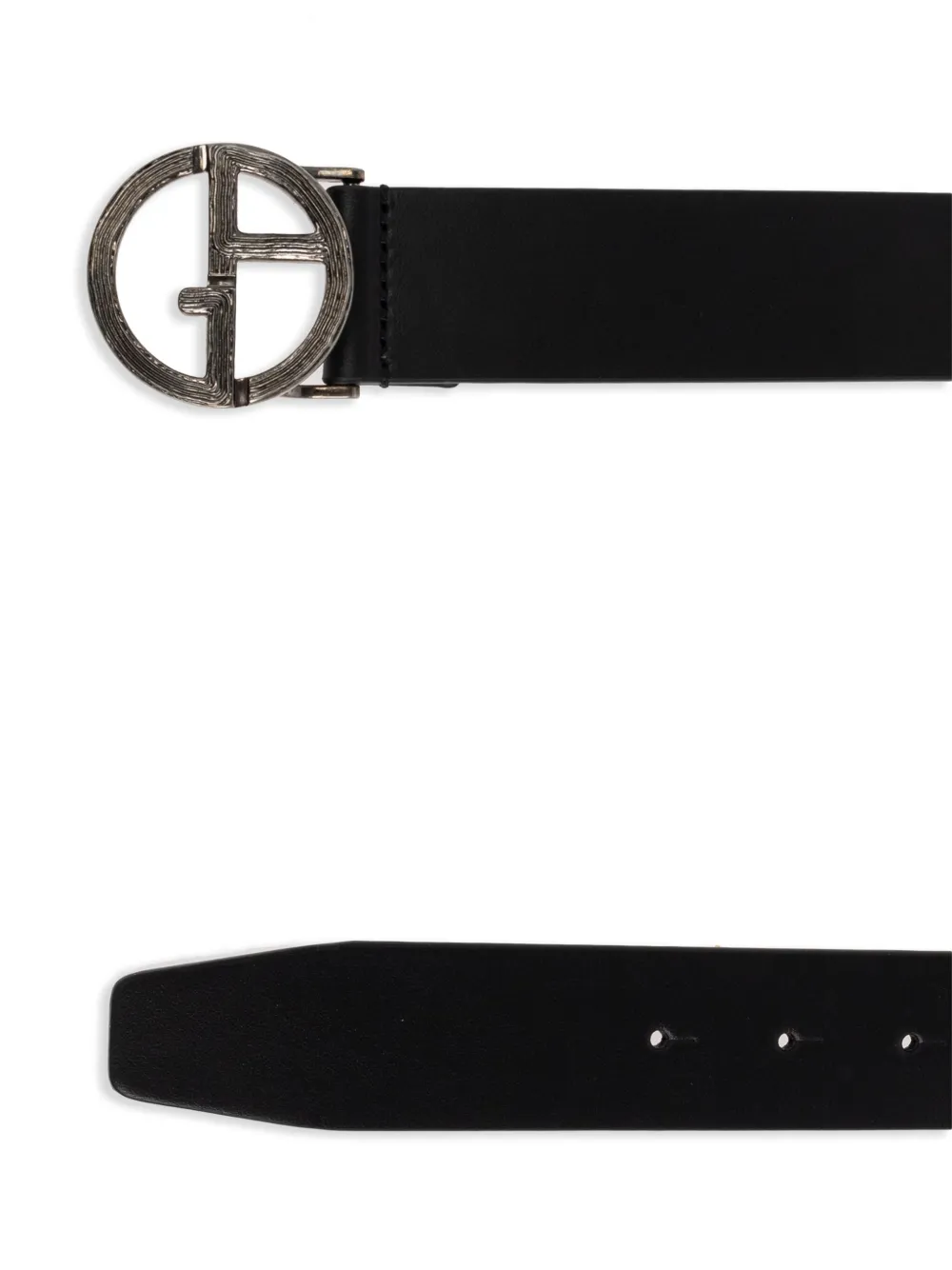 Giorgio Armani Leren riem met GA-logo - Zwart