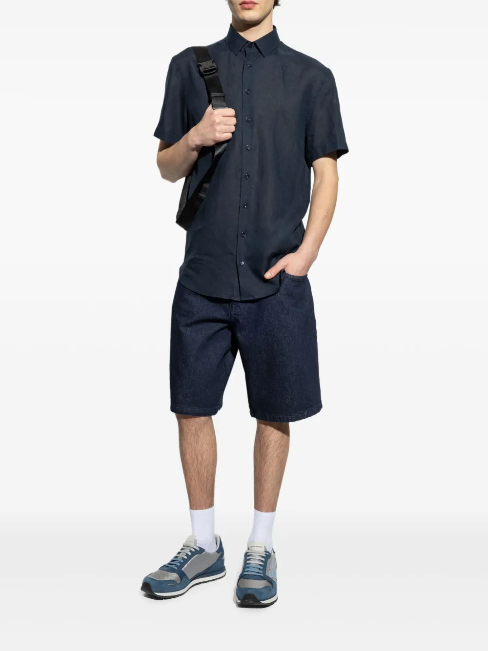 Emporio Armani washed denim shorts - Blauw
