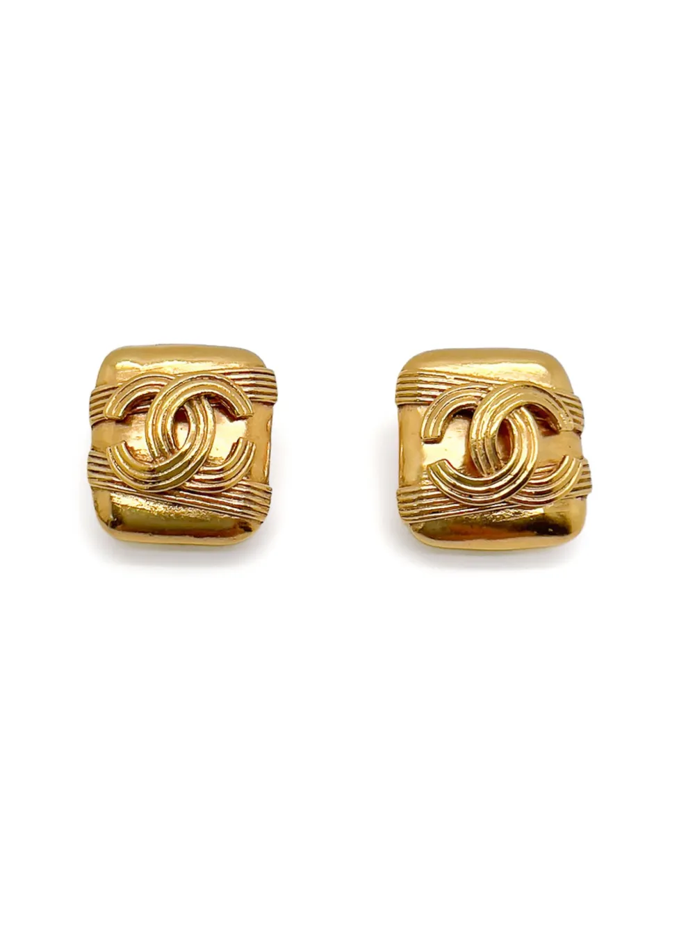CHANEL Pre-owned 1994s Banded Cc Logo Clip-on Earrings In Gold