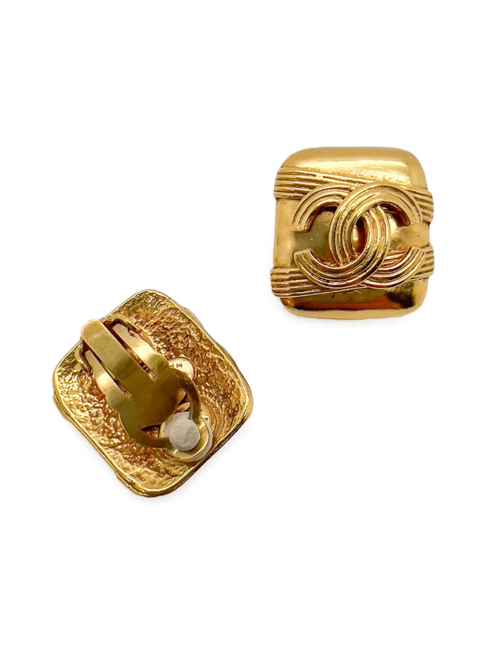 CHANEL Pre-owned 1994s Banded Cc Logo Clip-on Earrings In Gold