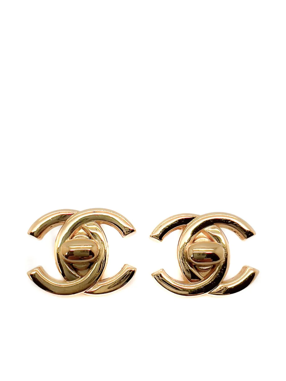 CHANEL Pre-Owned 1997 ターンロック ロゴ イヤリング - ゴールドトーン CHANEL Pre-Owned 1997 ターンロック ロゴ イヤリング - ゴールドトーン