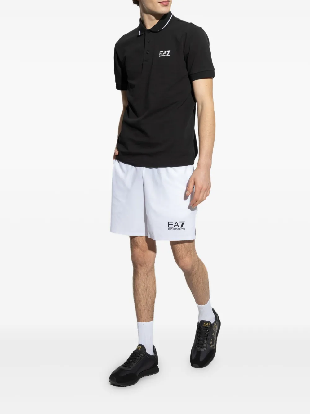 Ea7 Emporio Armani piqué-weave polo shirt - Zwart