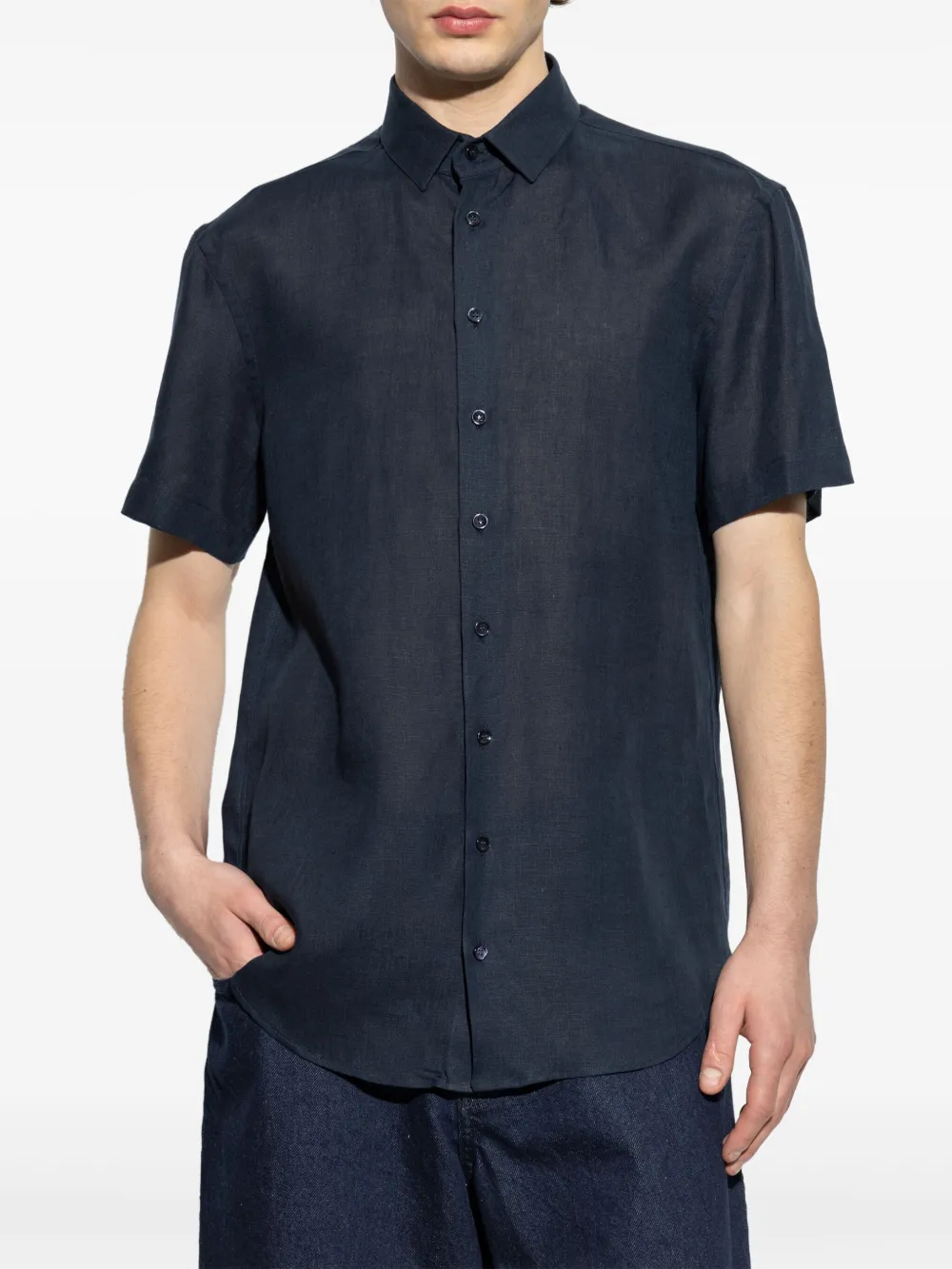 Giorgio Armani Linnen overhemd Blauw
