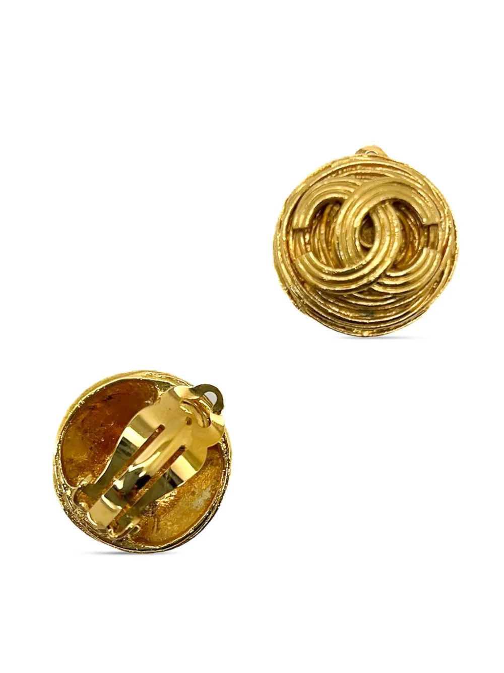 Pre-owned Chanel 1994s Nest Clip-on Earrings In Gold