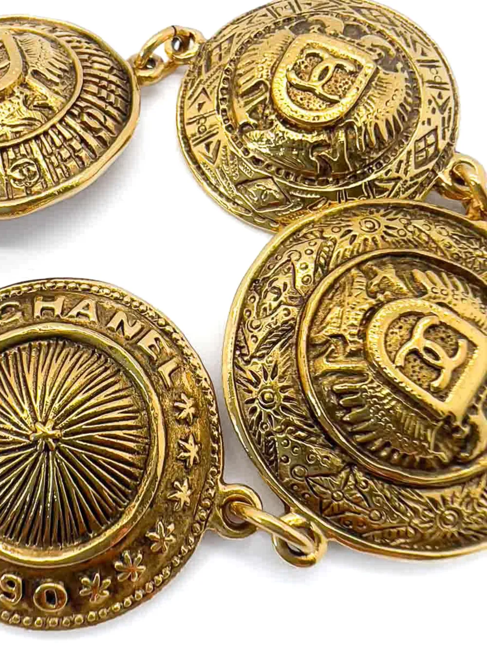 Pre-owned Chanel 1990s Starburst Medallion Bracelet In Gold
