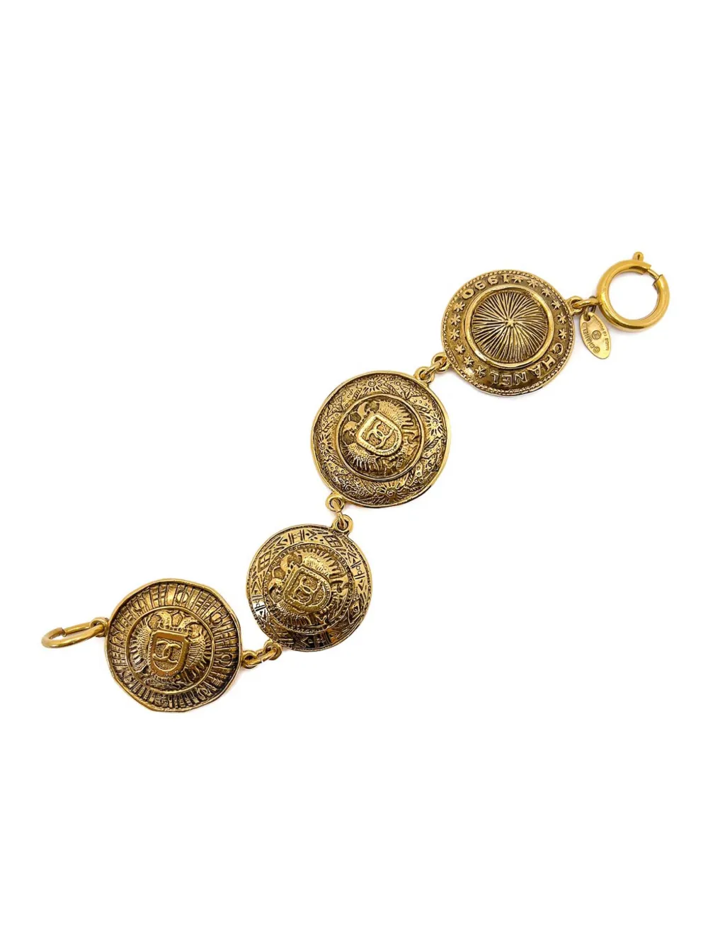 Pre-owned Chanel 1990s Starburst Medallion Bracelet In Gold