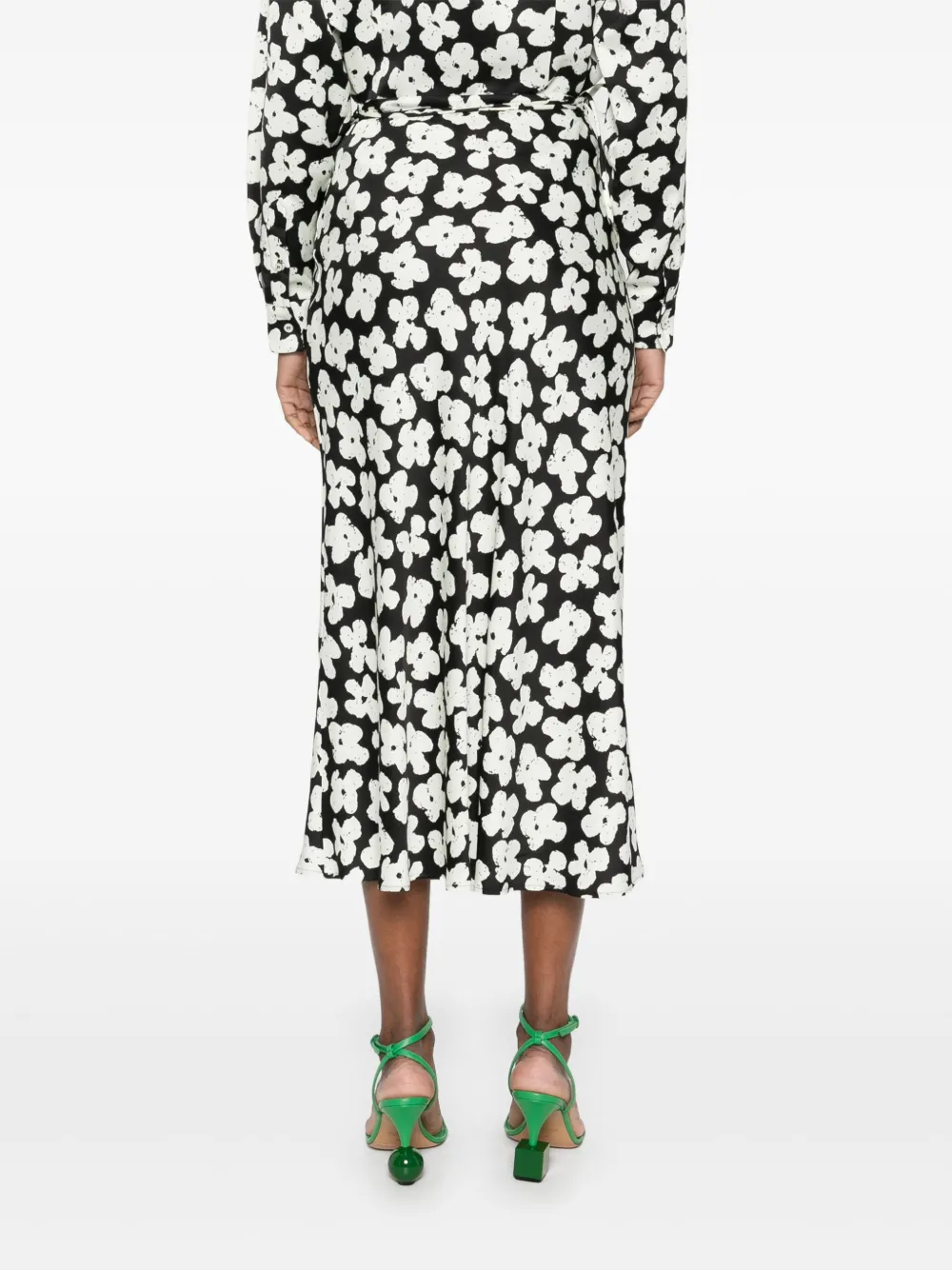 Shop Msgm Floral-print Midi Skirt In Black