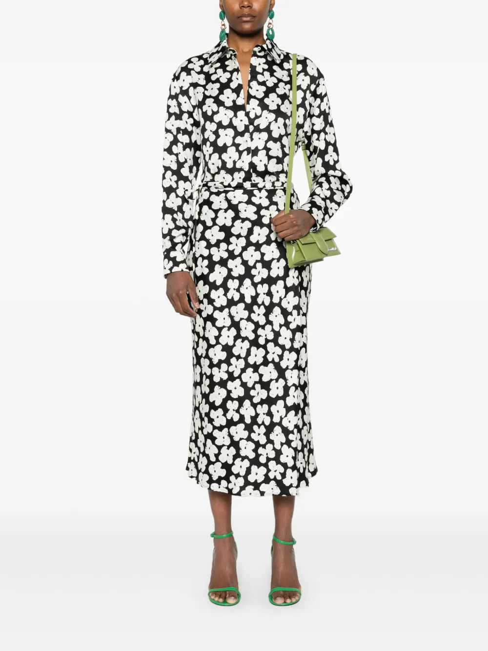 MSGM Midi-jurk met bloemenprint - Zwart