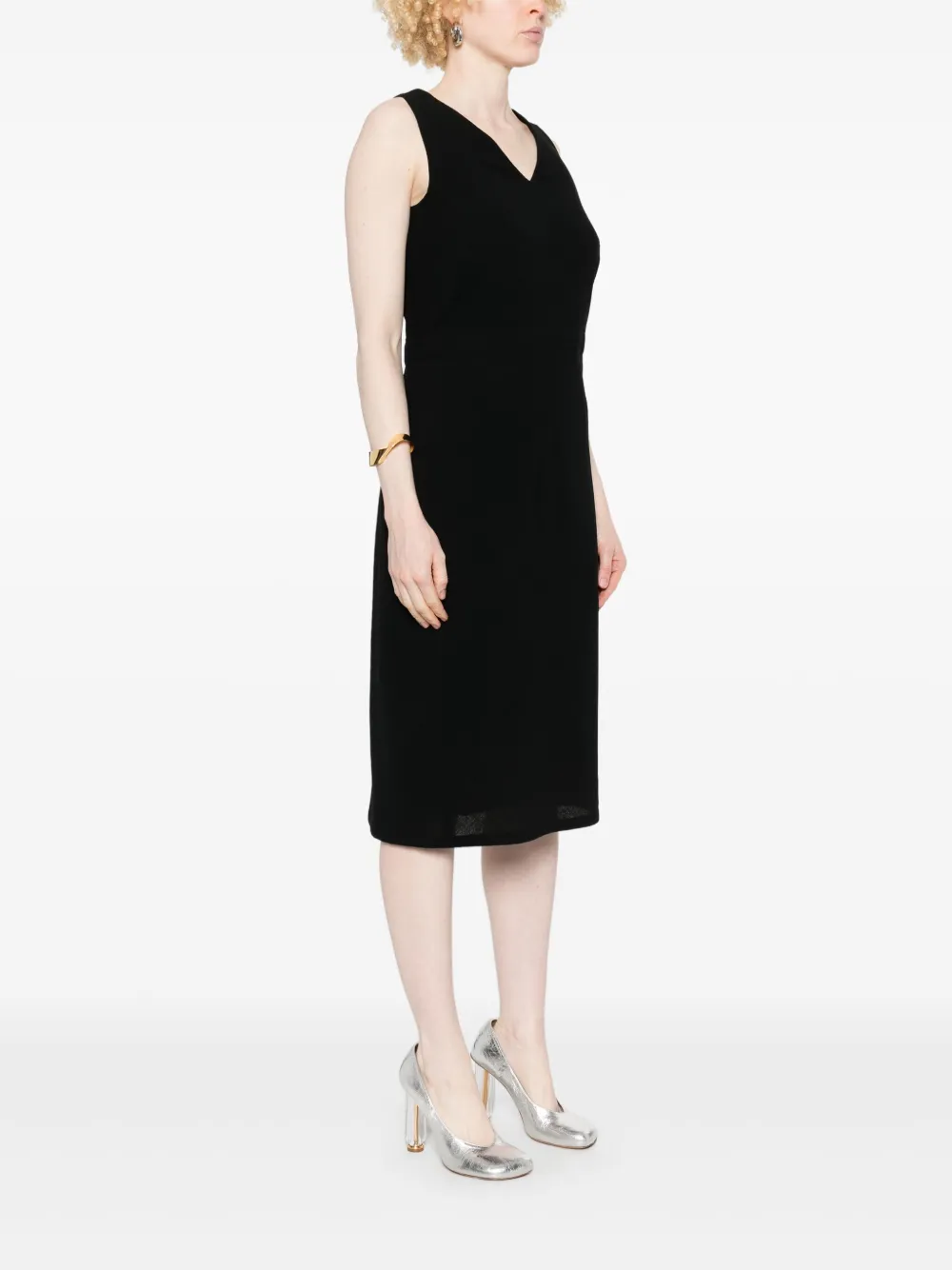 Pre-owned Chanel 1990s Wrap-design Midi Dress In Black