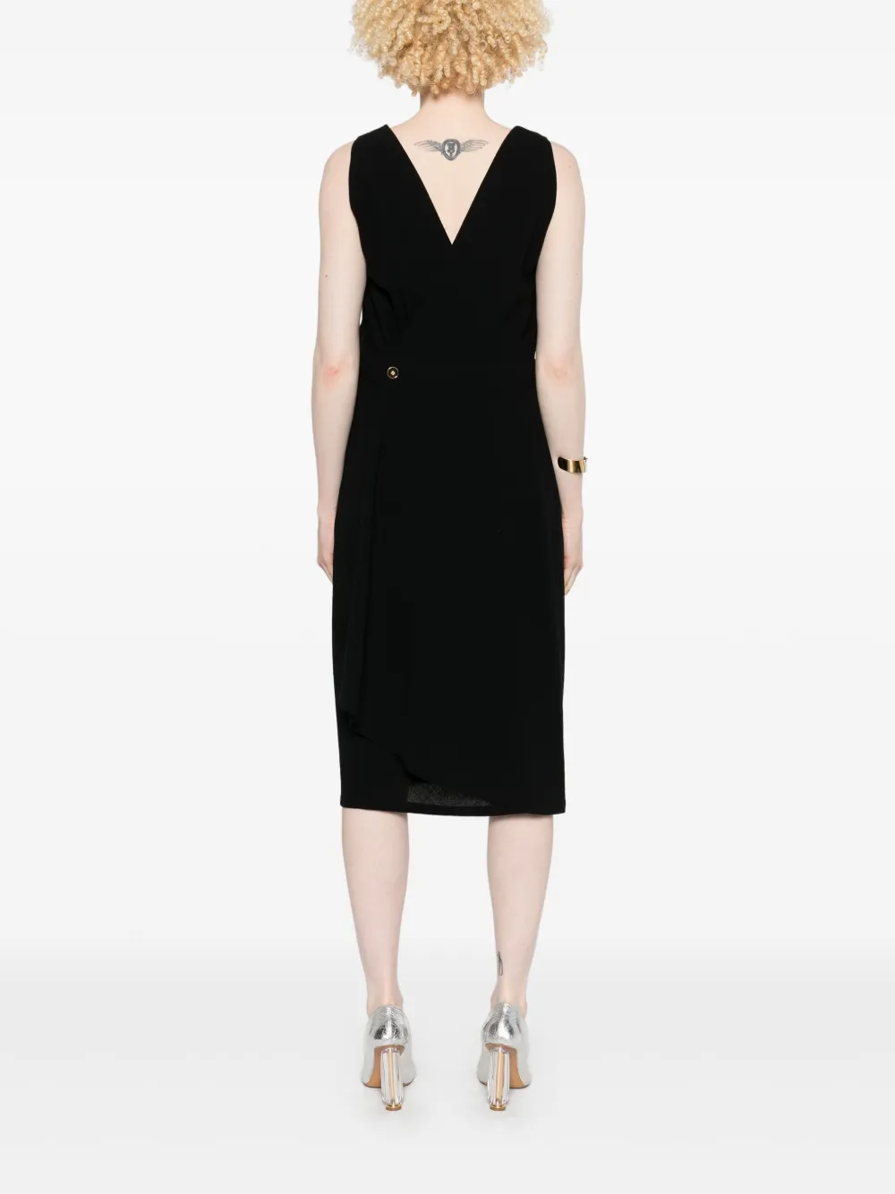 Pre-owned Chanel 1990s Wrap-design Midi Dress In Black