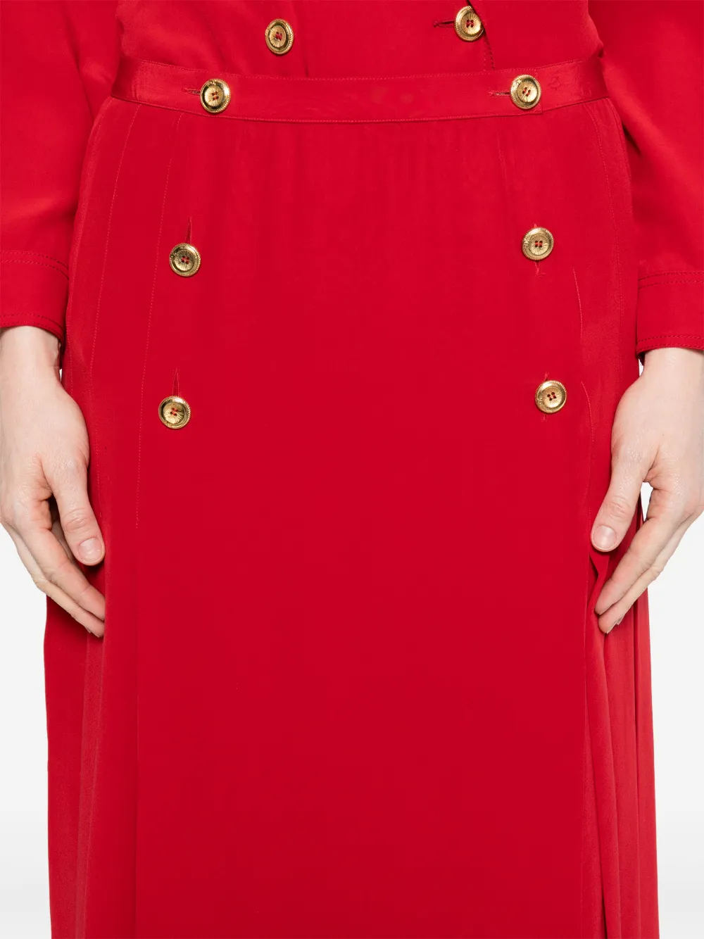 Pre-owned Chanel 1990s Pleated Midi Skirt In Red