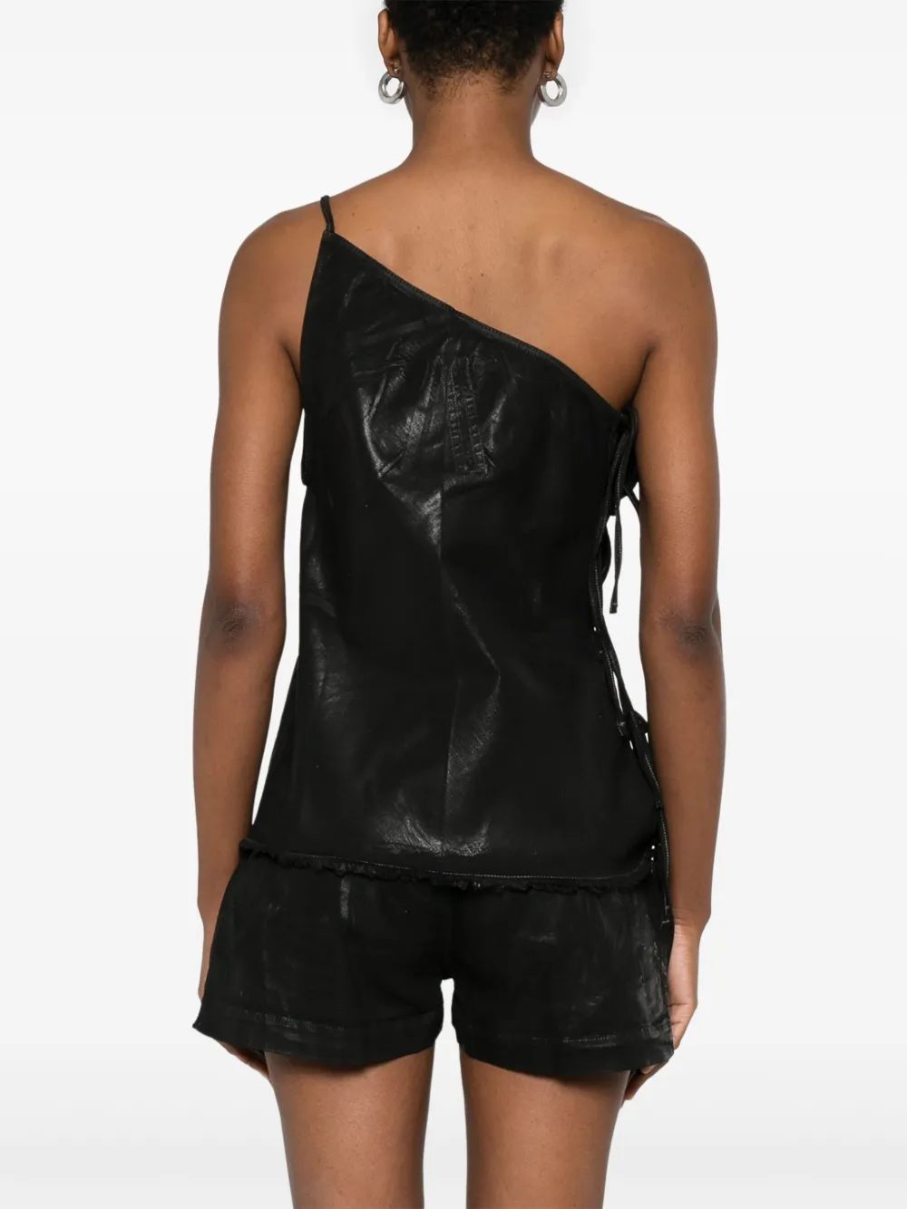 Rick Owens Drkshdw Denim Top With Asymmetrical Neckline And Side Ties In Black