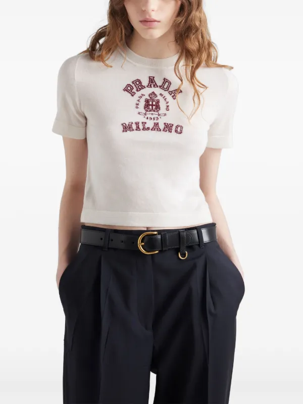 Prada ロゴインターシャ トップ | ホワイト | FARFETCH JP Prada ロゴインターシャ トップ | ホワイト | FARFETCH JP