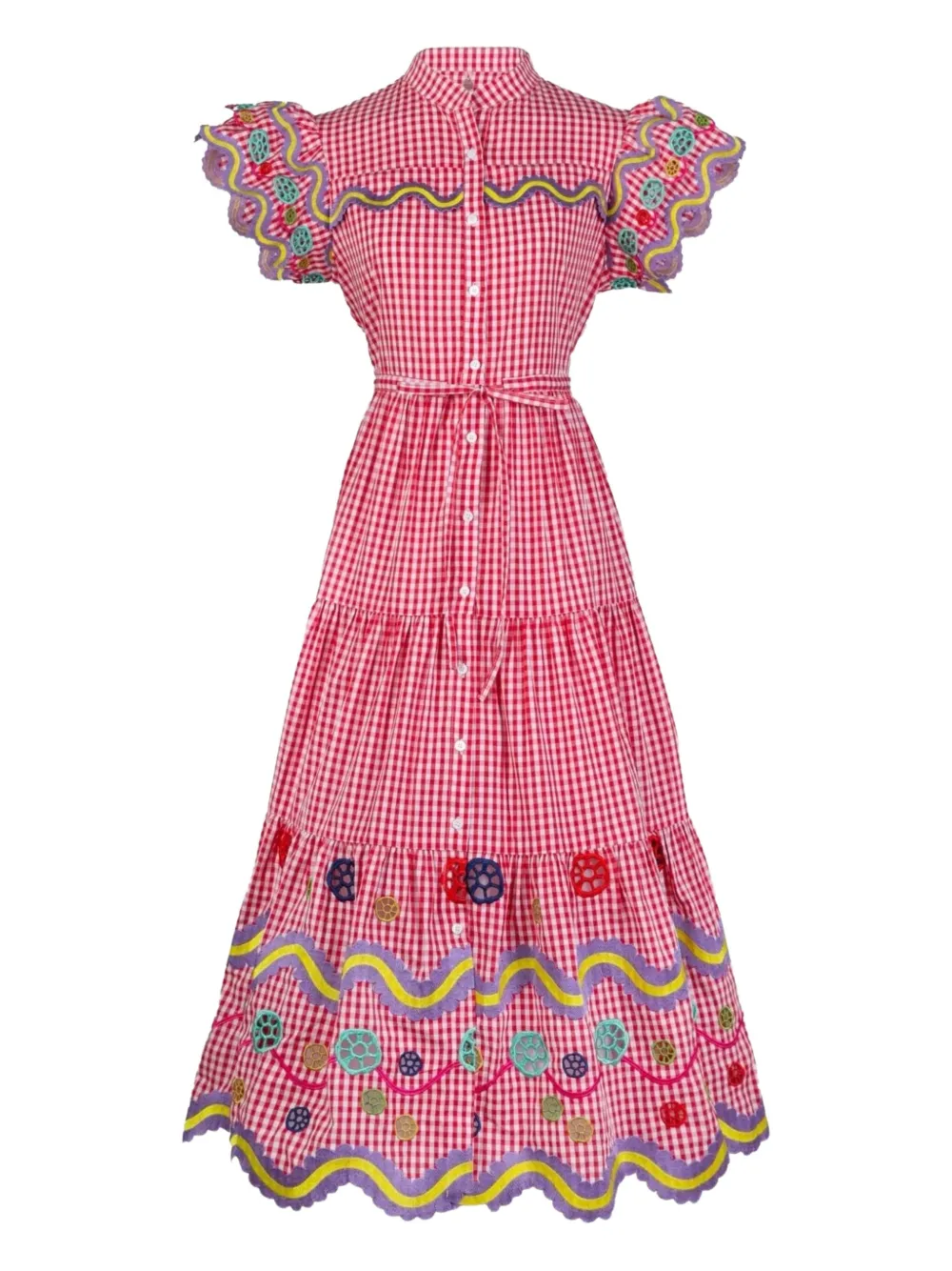 Celia B Gingham Embroidered Reise Dress In Red