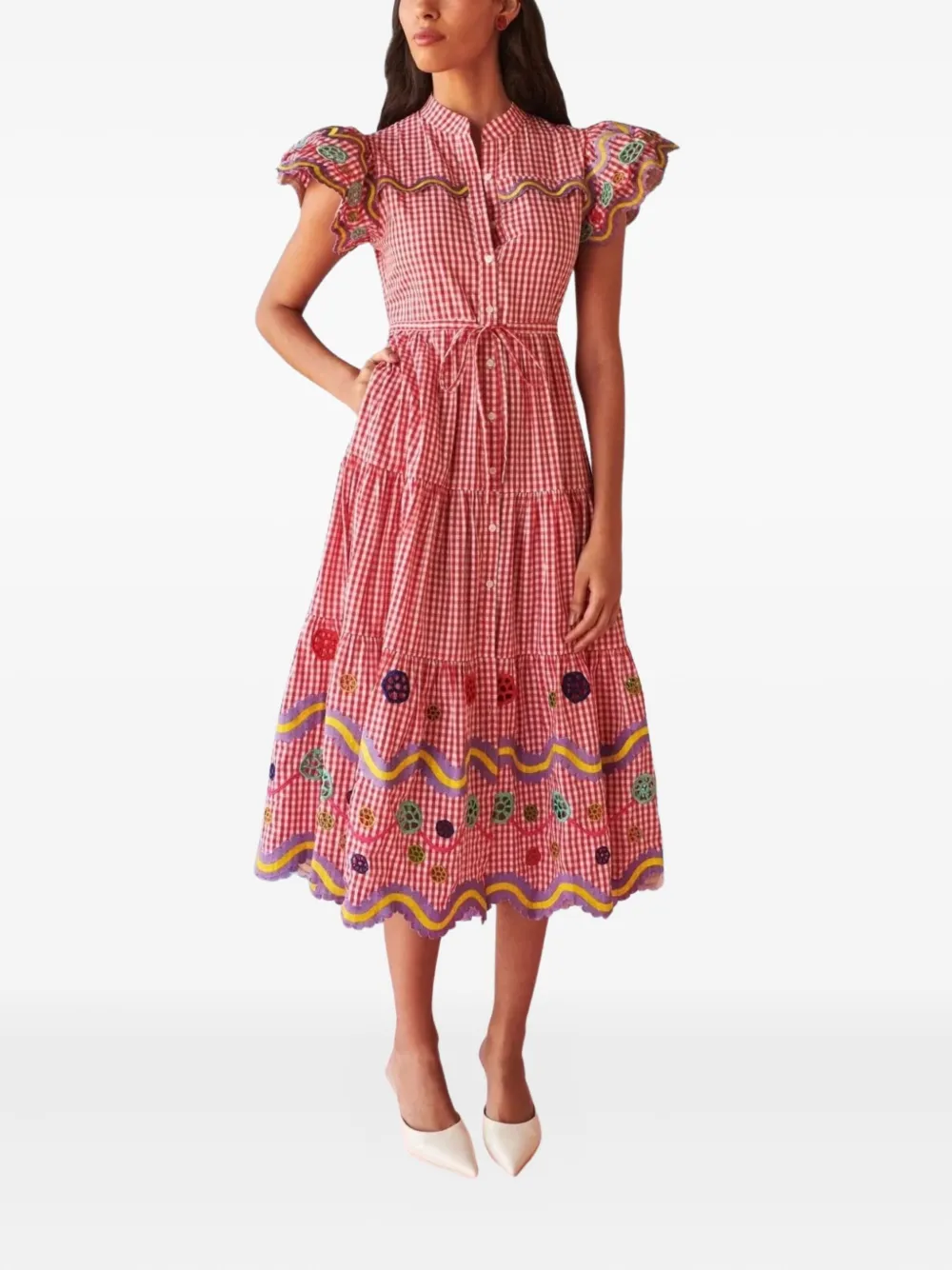 Celia B Jurk met geborduurde gingham ruit - Rood