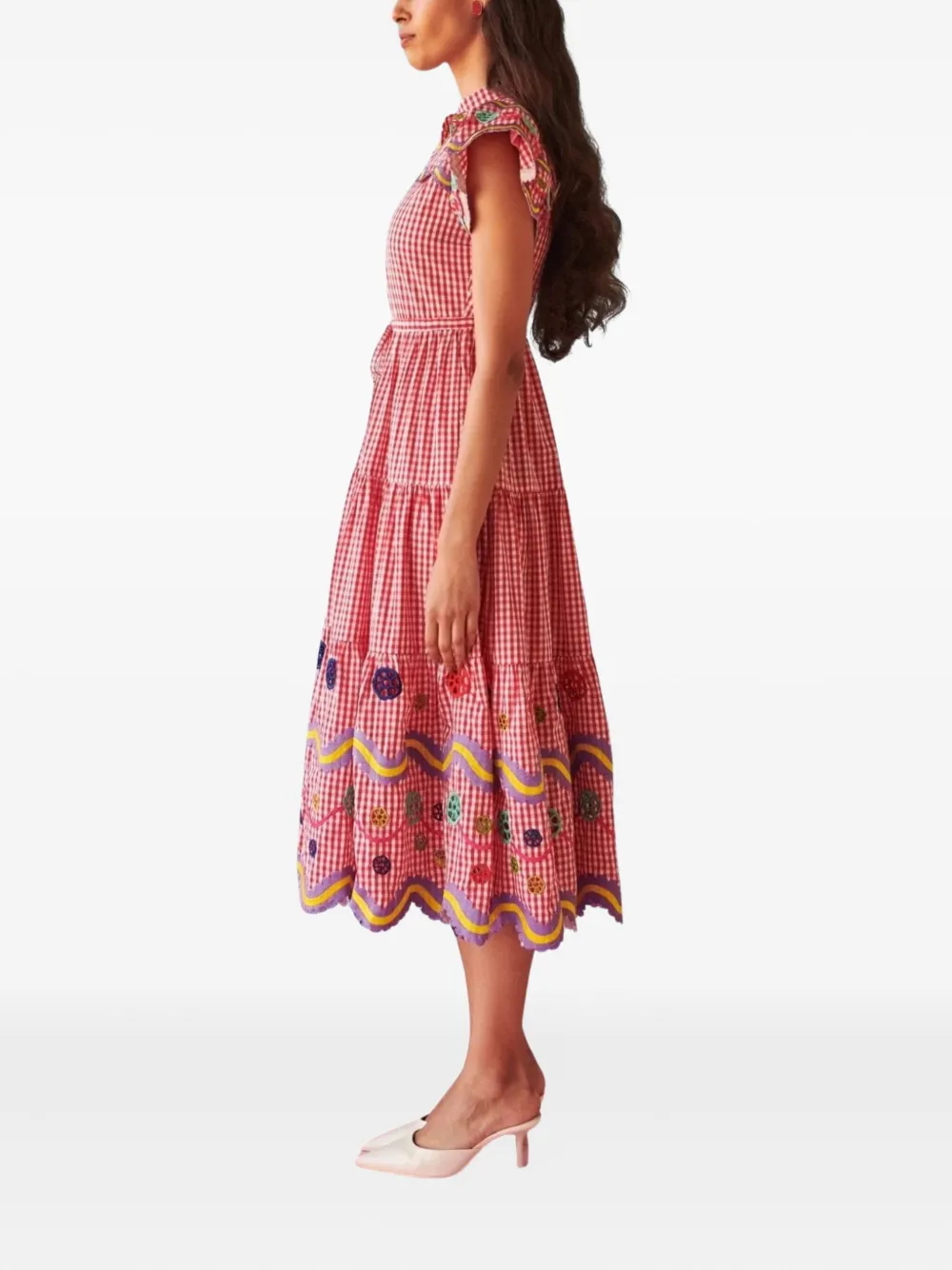 Celia B Jurk met geborduurde gingham ruit Rood