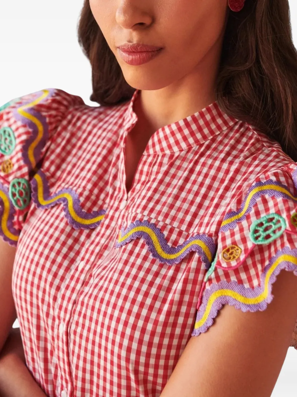 Celia B Jurk met geborduurde gingham ruit Rood